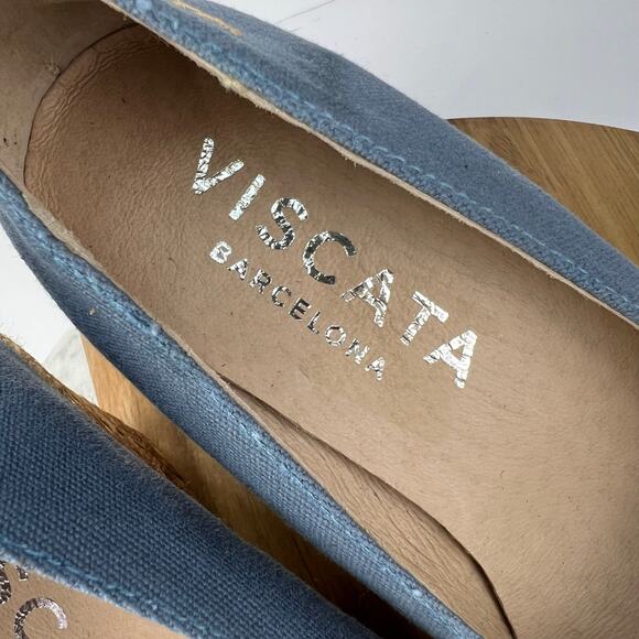 Viscata Roses Organic Canvas Light Denim Espadrille Women’s Wedges EU 37/6.5 - Picture 10 of 12